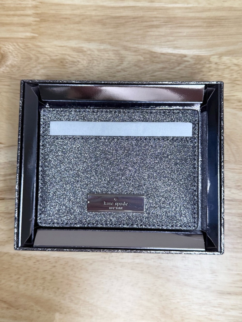 kate spade Kenzie Glitter Card Holder - Silver - NWT $99